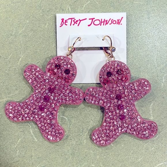 ⚜️Betsey Johnson Pink Rhinestone Encrusted Ginger Bread Earrings! NWT! - Picture 2 of 5